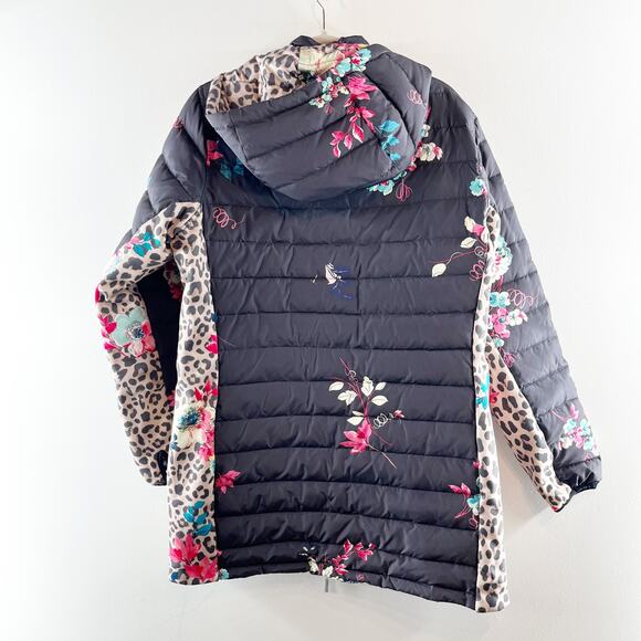 Johnny Was Lubello Reversible Full Zip Leopard Floral Puffer Jacket Black Large - Picture 7 of 13